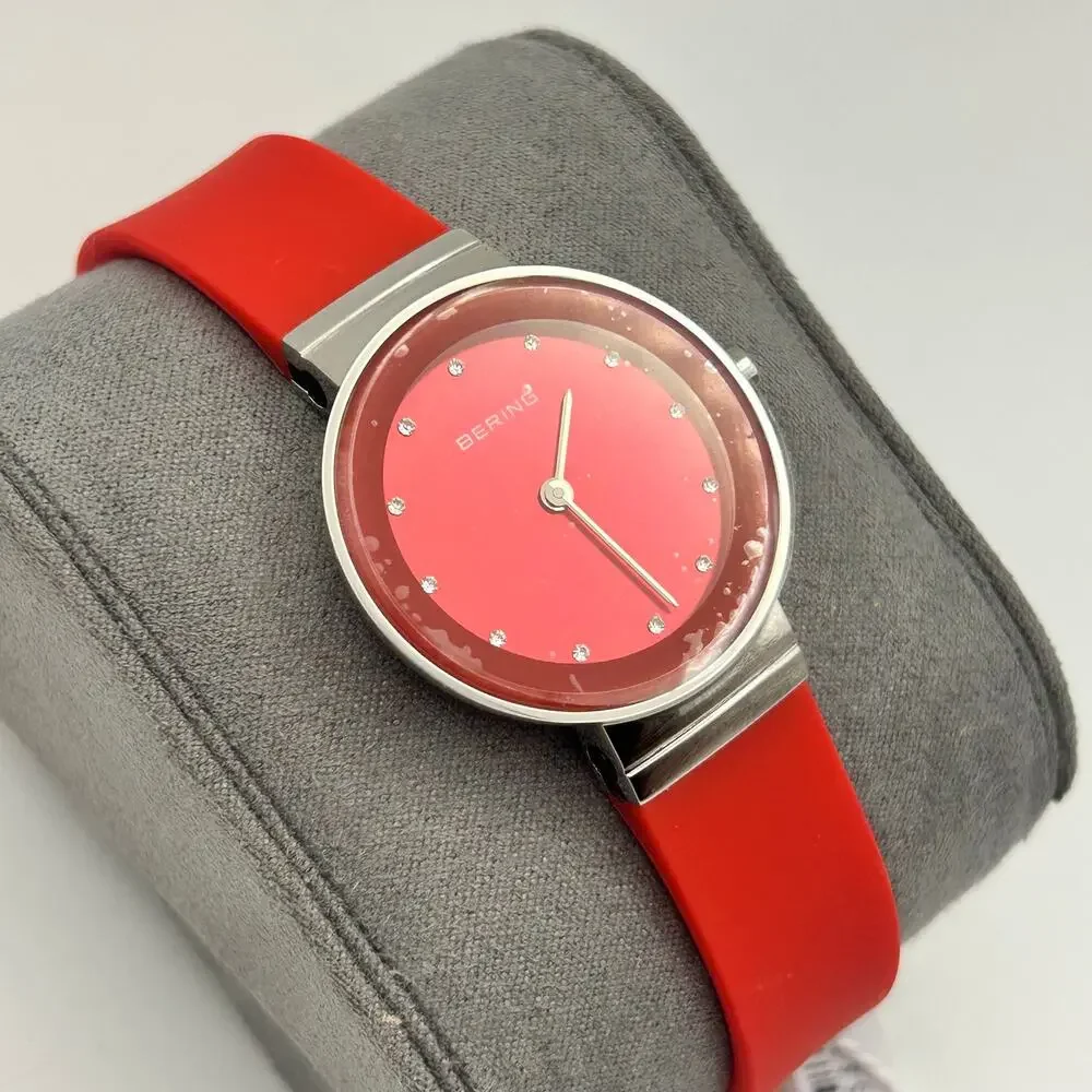 BERING Classic 10129-503 Women’s Watch Red Silicon Band Working New Battery
